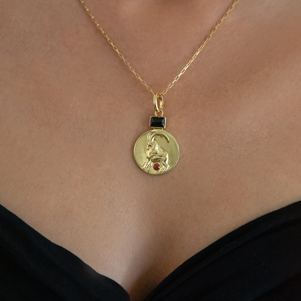 Capricorn Coin Pendant Necklace // Gold