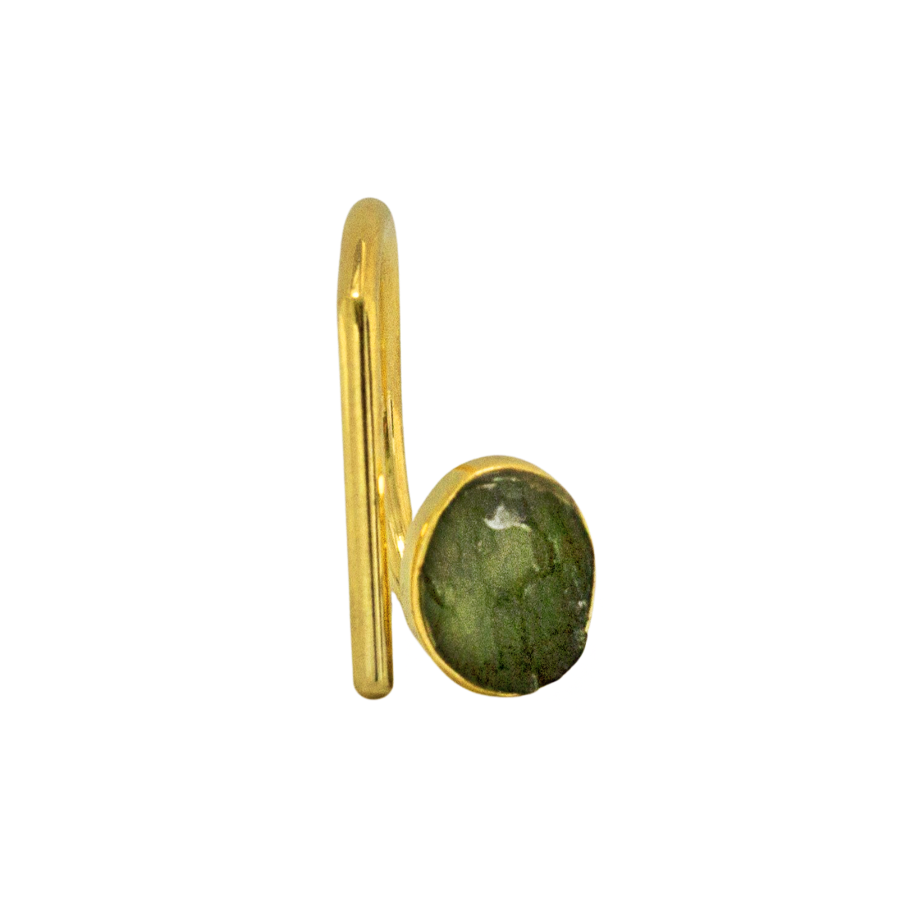 open rough moldavite ring in gold