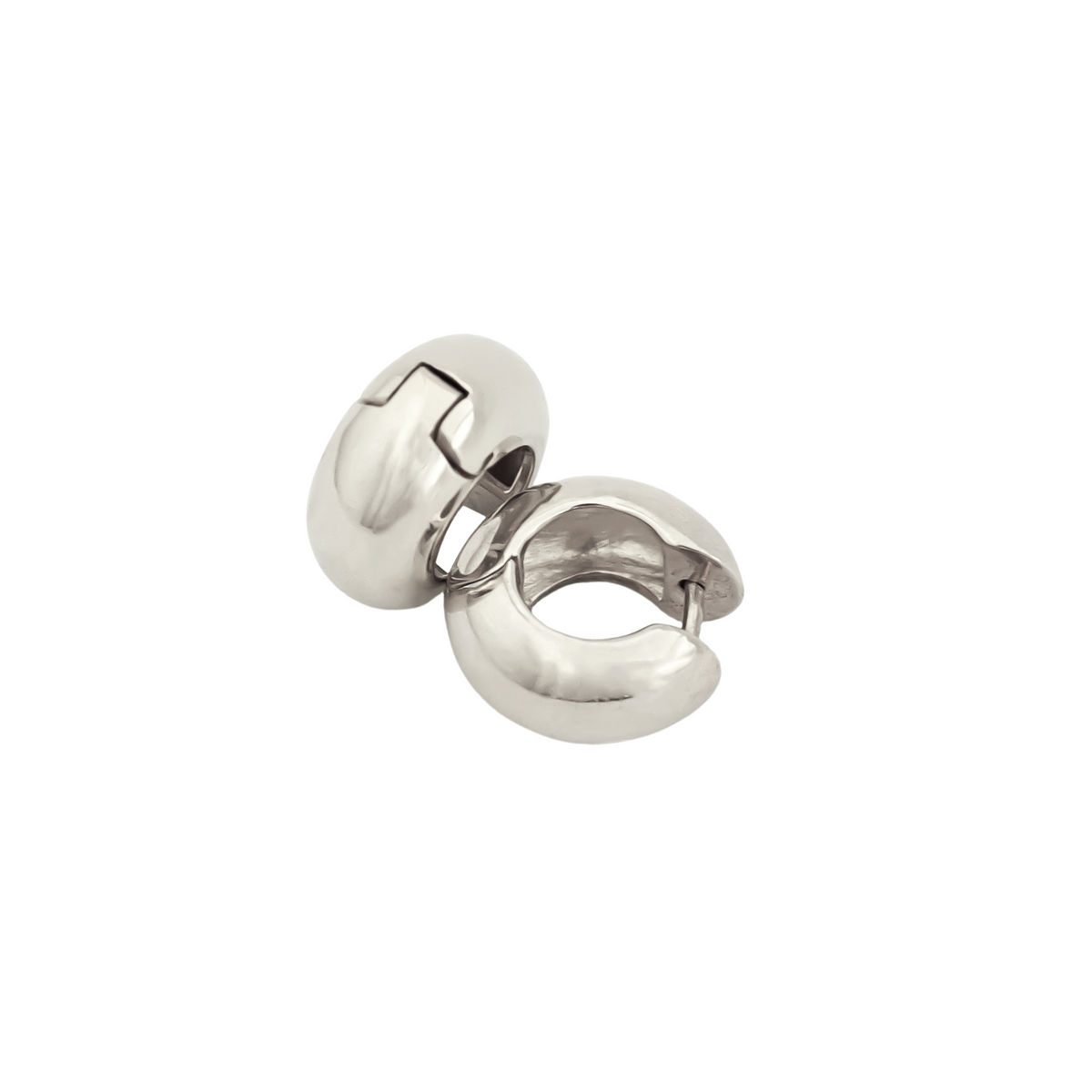Wide Huggie Hoop Stainless Steel Earrings – JB Jewelry BLVD 7mm Silver Half Hoop Earrings – 316L Stainless Steel Chunky Huggie Hoops display picture 1