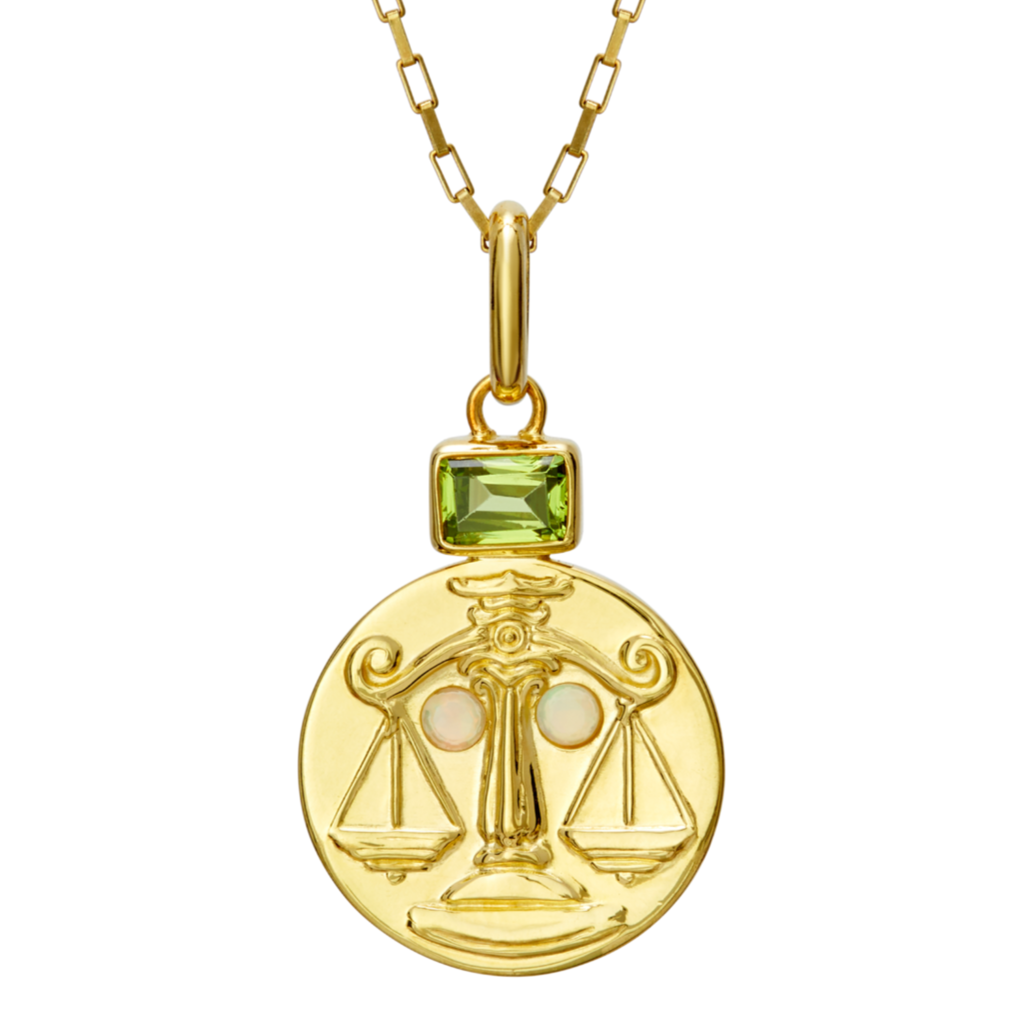 Gold Libra Coin Pendant with Birthstones // Gold 