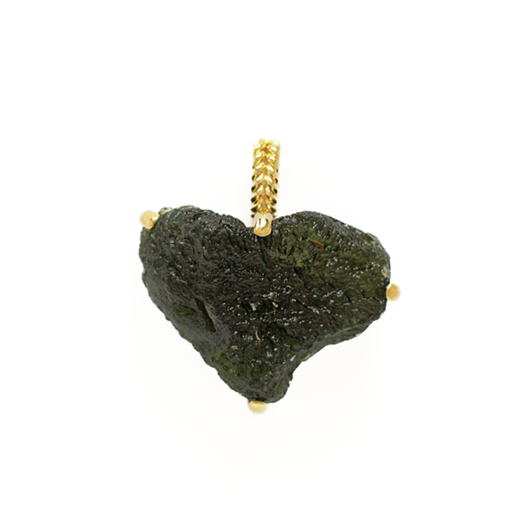 Heavy Authentic Moldavite Pendant Necklace Gold, Heart Shaped Stone, Raw Green Gemstone, Meteorite Pendant, Moldavite Crystal Gift for Women