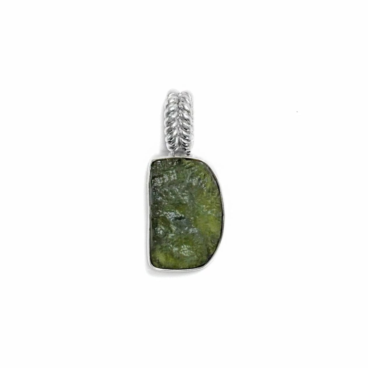 Raw Moldavite Sterling Silver Pendant "D" shape