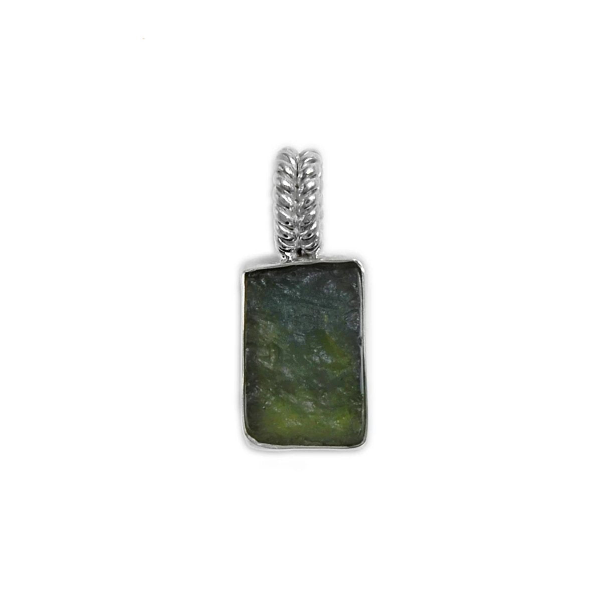 Raw Moldavite Sterling Silver Pendant Square