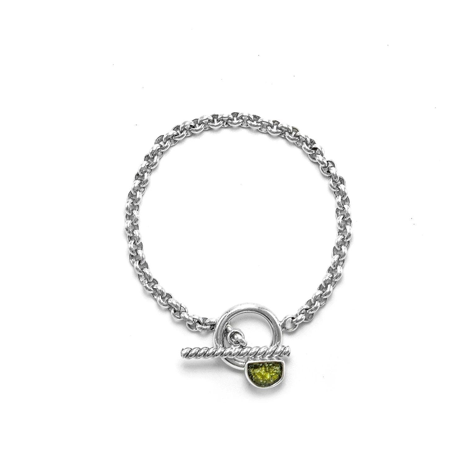 Rolo Chain Moldavite Bracelet with a Toggle clasp