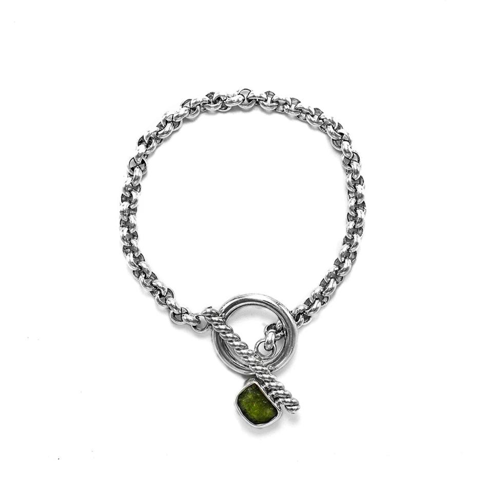 Rolo Chain Moldavite Bracelet with a Toggle clasp