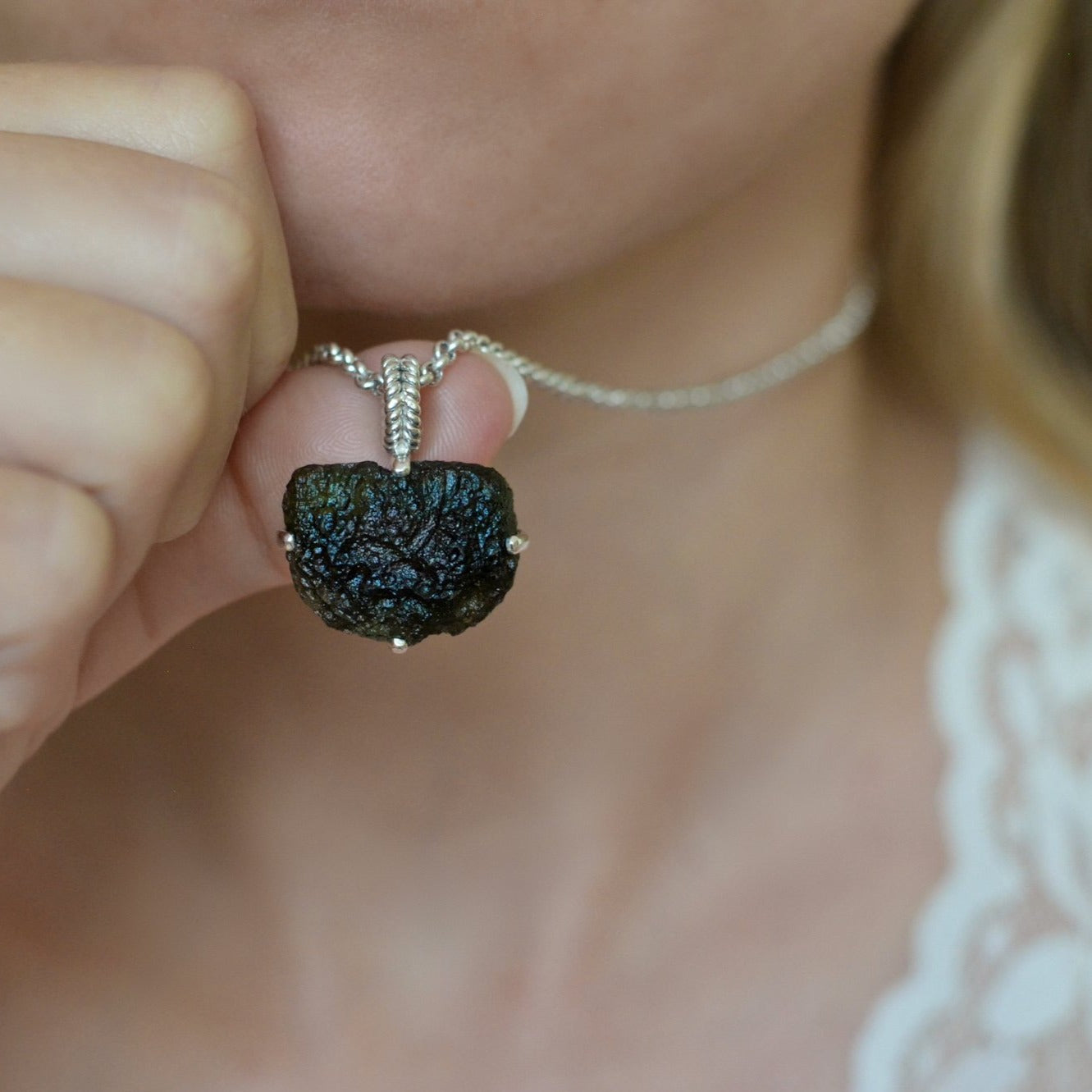 Raw Moldavite Sterling Silver Pendant 7 gr