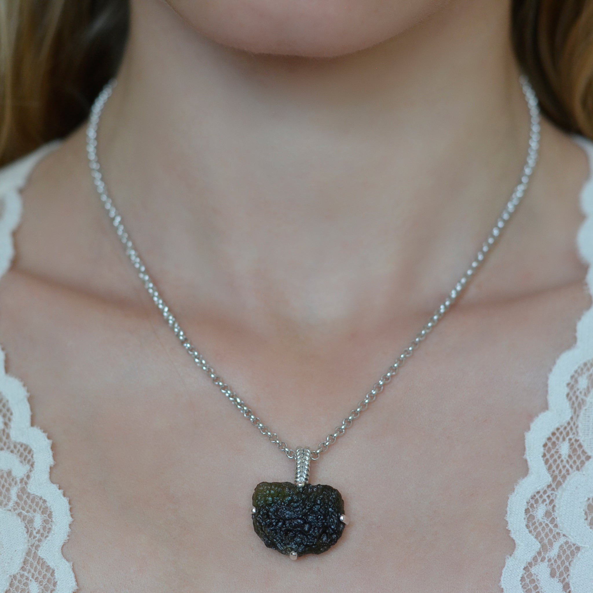 Raw Moldavite Sterling Silver Pendant 7 gr