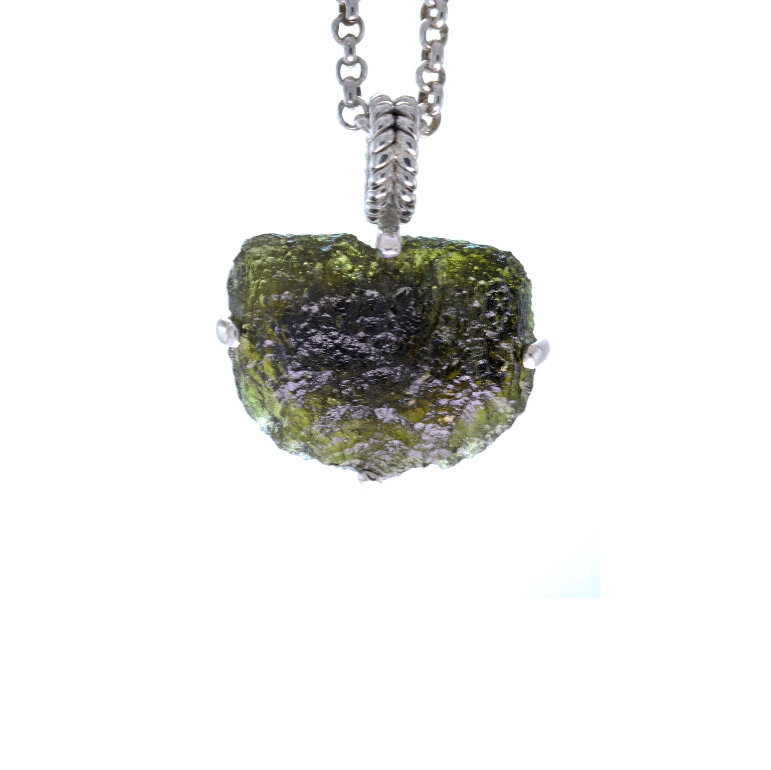 Raw Moldavite Sterling Silver Pendant 7 gr