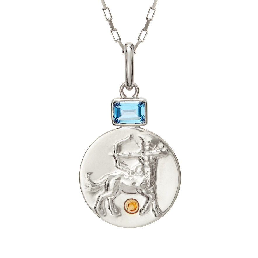 Sagittarius man coin pendant necklace // Silver