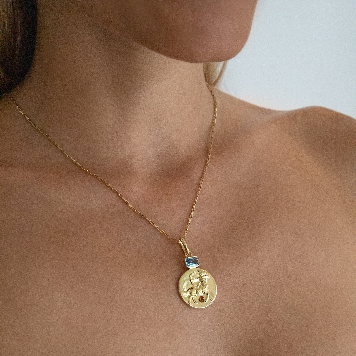 Sagittarius man coin pendant necklace // Gold