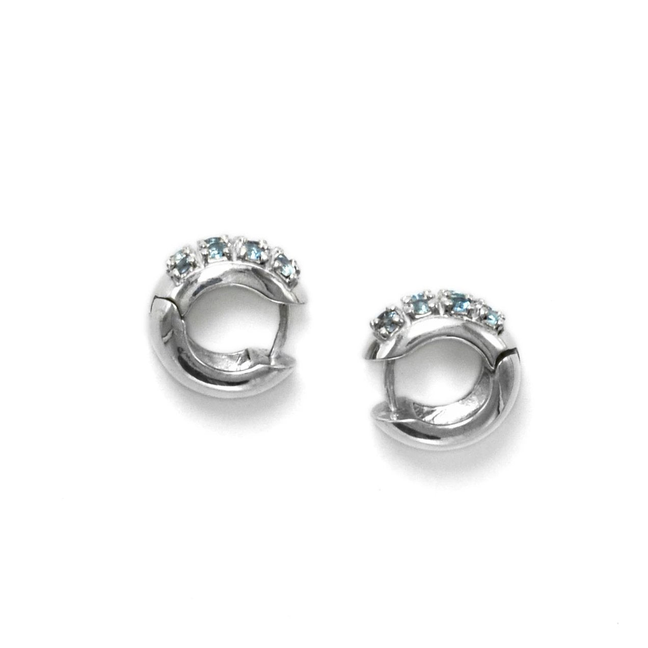 Sterling Silver Thick Huggie Hoops with Aquamarines