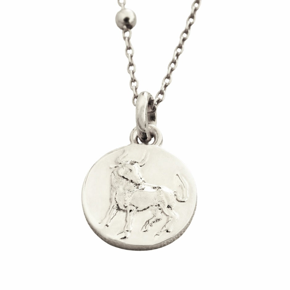 taurus dainty coin pendant // Silver