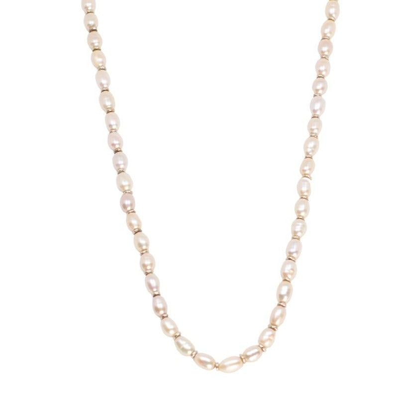 Beige Pearl Necklace with a Toggle Clasp // Silver